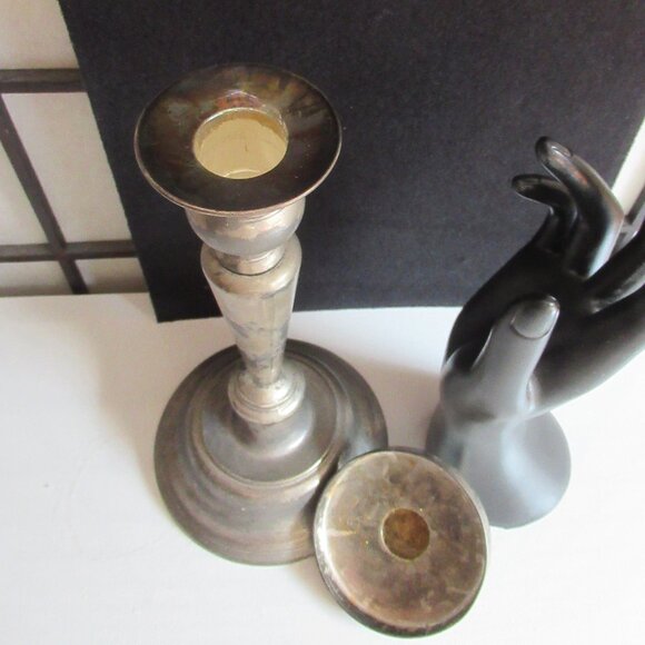 Art Deco Candle Holder, Pillar, Taper, Silver plated, Zinc, Distressed, Vintage - Picture 7 of 14